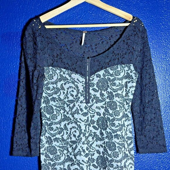 Free People Love You to Pieces Black Gray Floral Mini Bodycon Dress Sz M Casual - Picture 5 of 10